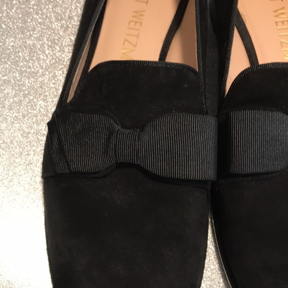 Stuart Weitzman Keegan Bow Flat Loafers In Black Suede. 10 1/2 - Picture 3 of 7